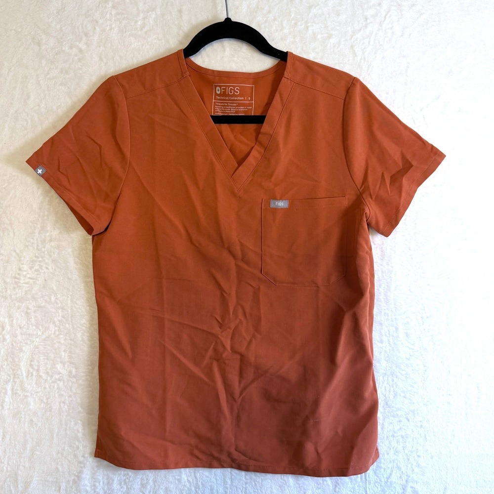 Figs Scrub Top Casma V-Neck Small Clay Orange Womens‎ Medical Nursing Wear